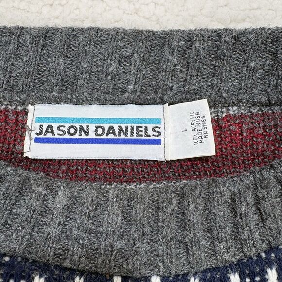 Vintage Jason Daniels Mens L Knit Fair Isle Jumper Sweater Made In USA Grandpa - Picture 3 of 6